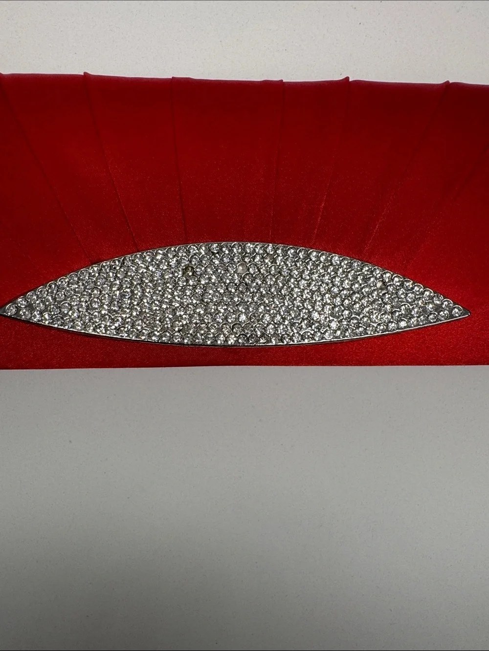Elegant Red Satin Formal Clutch Purse Sparkling Crystal Accent